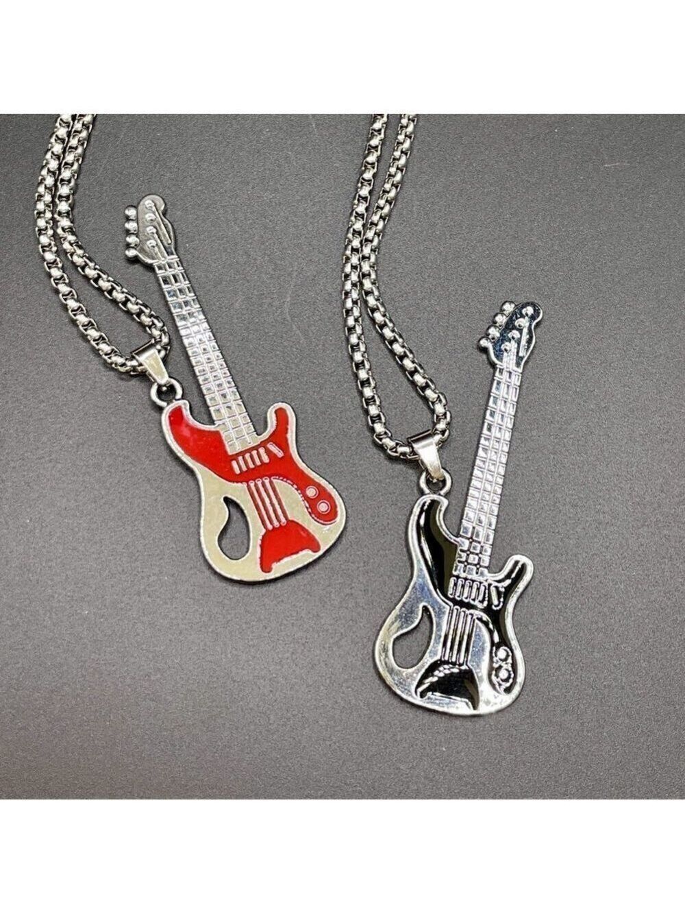 Electric Guitar Pendant and Necklace in Red and Black #1254